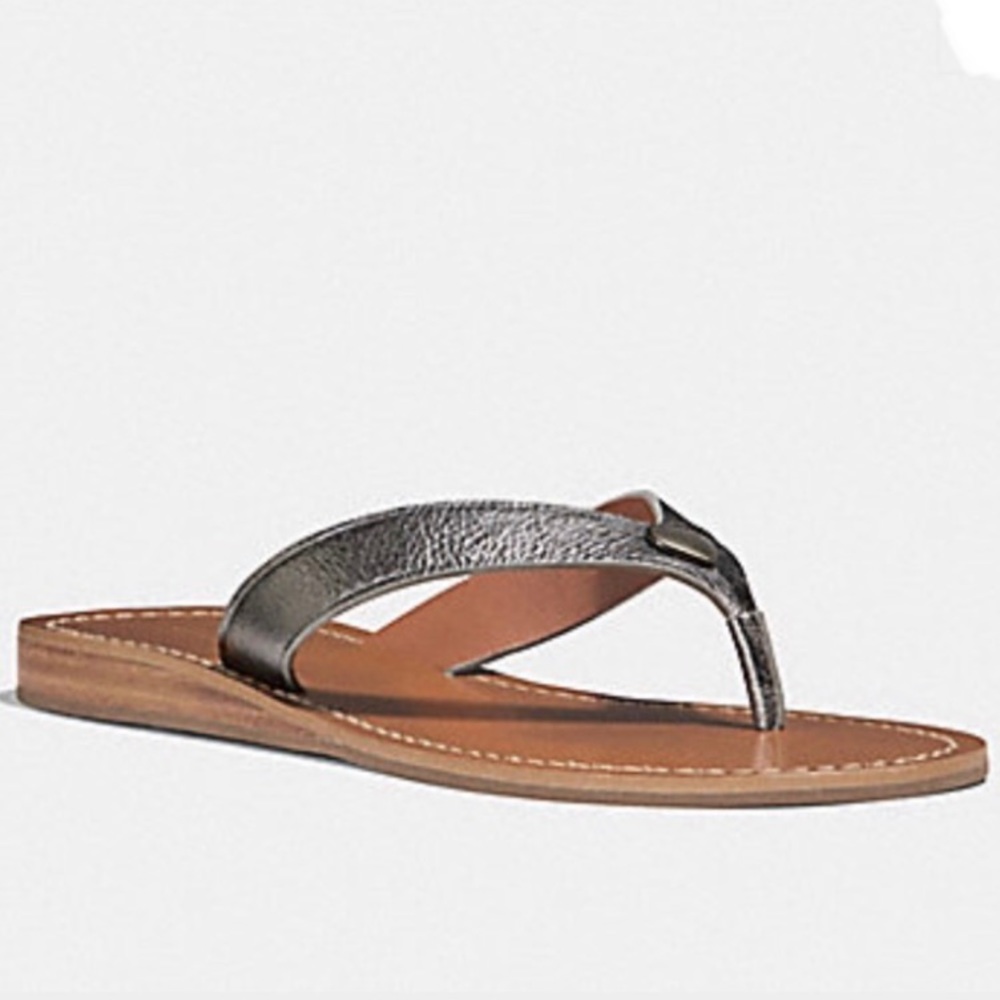 Coach Ellis Leather Thong Sandal Silver Grey Size 11